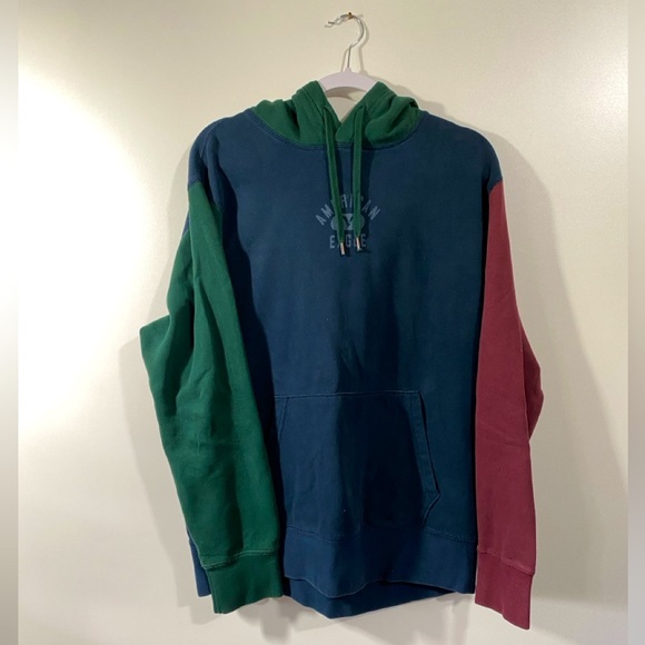 AE Hoodie Color block Green Navy Blue and Maroon size men’s large - Picture 1 of 6